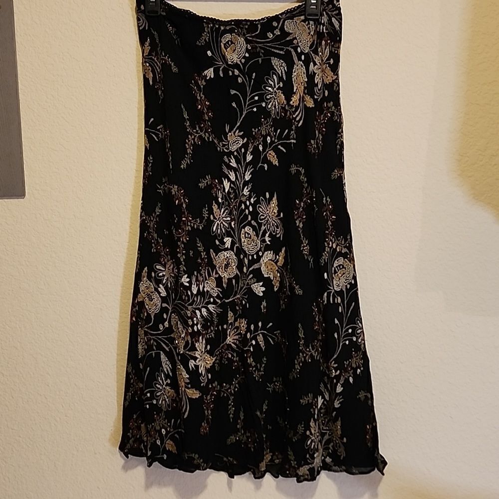 Eva Blue Vintage Floral Beaded Print Skirt Size 10